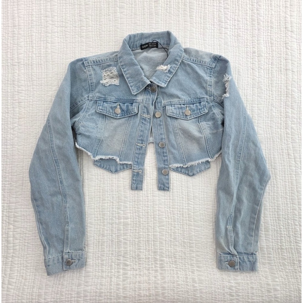 Denim Bolero‎ Jacket Women's Small Light Wash NWOT Distressed Cropped Y2K TikTok